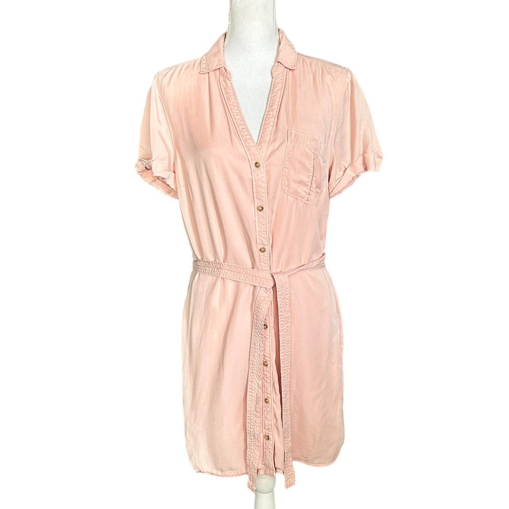Abercrombie & Fitch Linen Blend Button Down Shirt Dress Pink Size Large